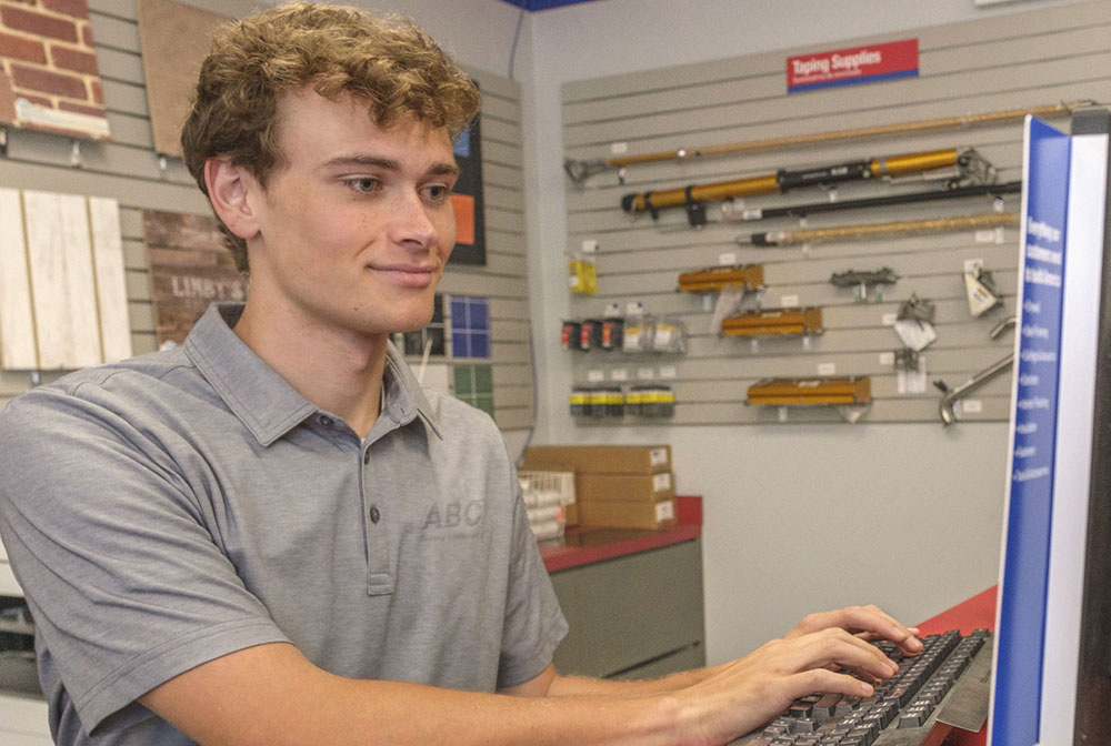 Student intern at computer